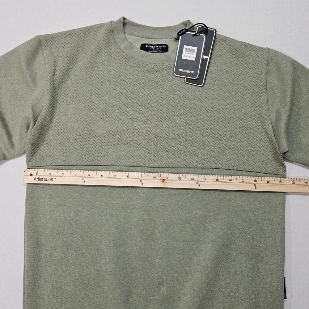 Eighth Avenue New York Men Small Sage Green Textured Crewneck Sweatshirt - Picture 4 of 10
